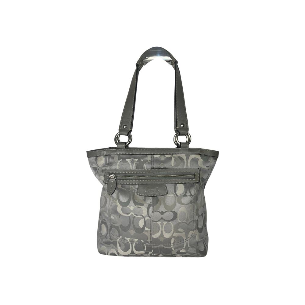 Coach Penelope Signature Sateen Shoulder Bag Silver Metallic Leather Trim